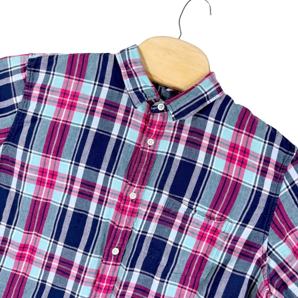 Gap Mens‎ XL Standard Fit Linen Blend Plaid Short Sleeve Button Down Shirt